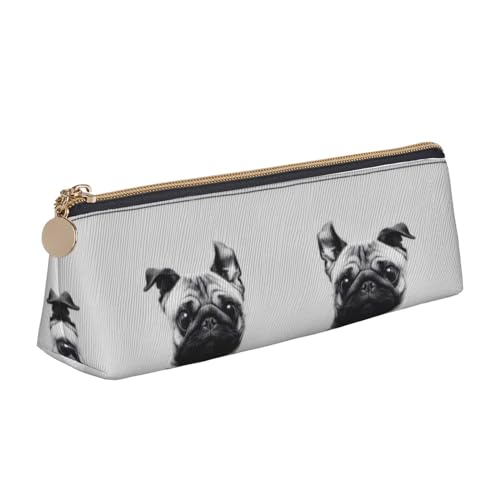 DNBCLEZK Federmäppchen mit Mops-Motiv für Mädchen und Jungen, bedrucktes Leder, niedlich, personalisierbar, weiß, Einheitsgröße, Taschen-Organizer von DNBCLEZK