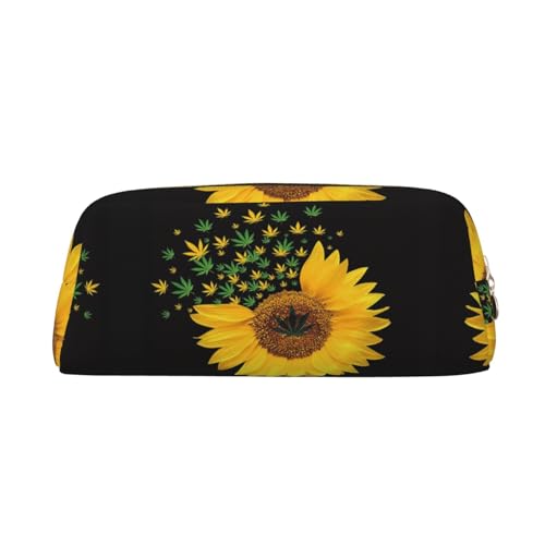 DNBCLEZK Federmäppchen mit Sonnenblumen-Motiv, niedliches Leder-Federmäppchen für Mädchen und Jungen, personalisierbares Federmäppchen, Schreibwaren-Aufbewahrungstaschen, gold, Einheitsgröße, von DNBCLEZK