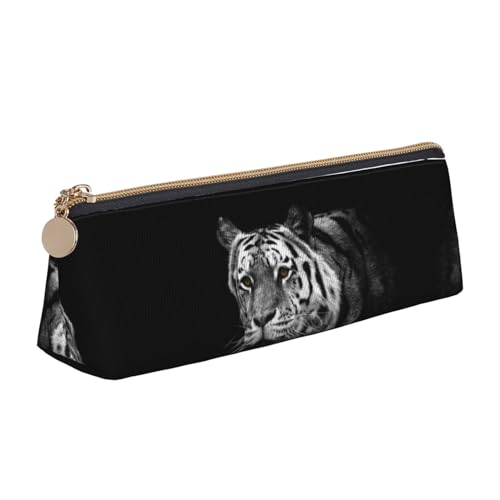 DNBCLEZK Federmäppchen mit Tiger-Motiv, bedrucktes Leder, niedlich, personalisierbar, Schwarz und Weiß, weiß, Einheitsgröße, Taschen-Organizer von DNBCLEZK