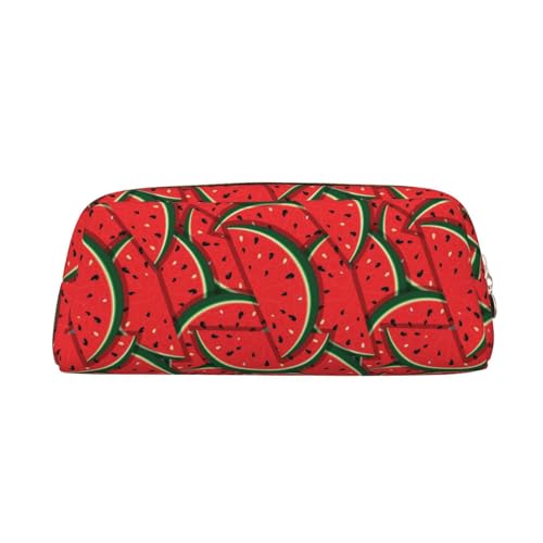 DNBCLEZK Federmäppchen mit Wassermelonen-Motiv, bedruckt, Leder, niedlich, personalisierbar, Schreibwaren-Aufbewahrungstaschen, Rot, gold, Einheitsgröße, Taschen-Organizer von DNBCLEZK