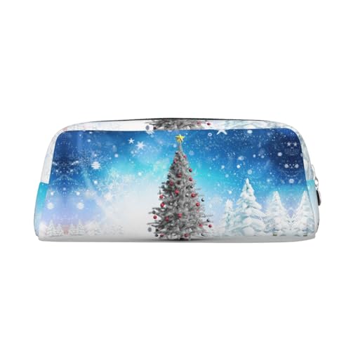 DNBCLEZK Federmäppchen mit Weihnachtsbäumen für Mädchen und Jungen, bedrucktes Leder, niedlich, personalisierbar, silber, Einheitsgröße, Taschen-Organizer von DNBCLEZK