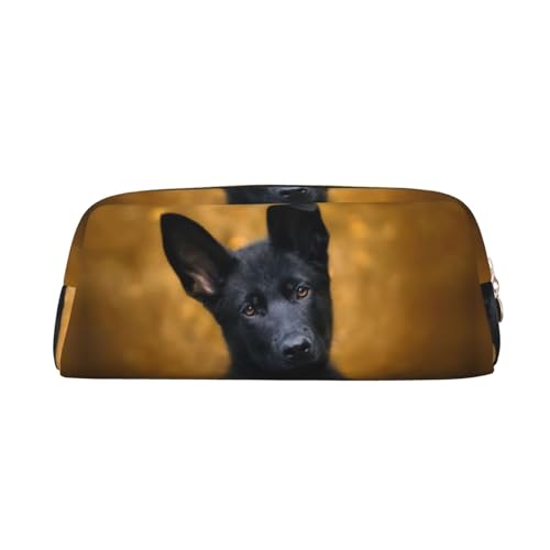 DNBCLEZK Federmäppchen mit deutschem Hund, bedruckt, Leder, niedlich, personalisierbar, Schreibwaren-Aufbewahrungstaschen, Schwarz, gold, Einheitsgröße, Taschen-Organizer von DNBCLEZK