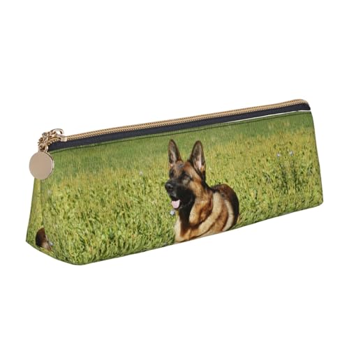 DNBCLEZK Federmäppchen mit deutschem Schäferhund für Mädchen und Jungen, bedrucktes Leder, niedlich, personalisierbar, weiß, Einheitsgröße, Taschen-Organizer von DNBCLEZK