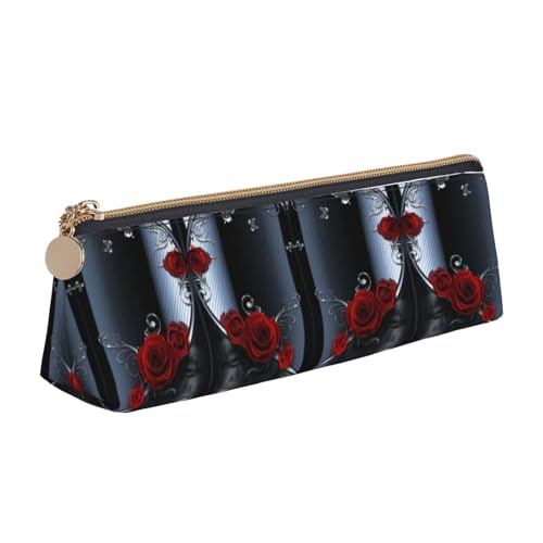 DNBCLEZK Federmäppchen mit hübschen Rosen für Mädchen und Jungen, bedrucktes Leder, niedlich, personalisierbar, weiß, Einheitsgröße, Taschen-Organizer von DNBCLEZK