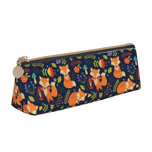 DNBCLEZK Federmäppchen mit niedlichem Tiermotiv und Fuchs-Blume, bedrucktes Leder, niedlich, personalisierbar, Schreibwaren-Aufbewahrungstaschen, weiß, Einheitsgröße, Taschen-Organizer von DNBCLEZK