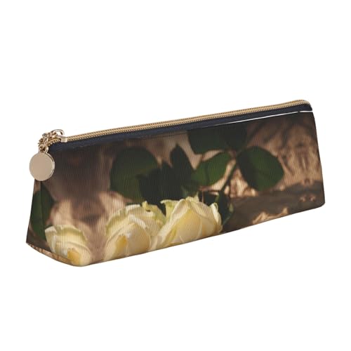 DNBCLEZK Federmäppchen mit romantischen Rosen für Mädchen und Jungen, bedrucktes Leder, niedlich, personalisierbar, weiß, Einheitsgröße, Taschen-Organizer von DNBCLEZK