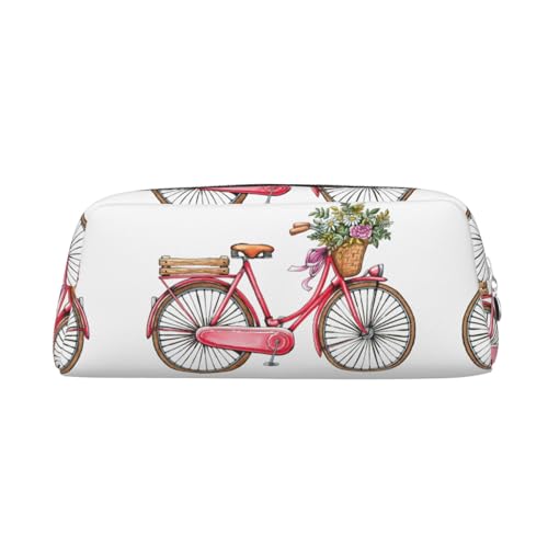 DNBCLEZK Federmäppchen mit rotem Fahrrad für Mädchen und Jungen, bedrucktes Leder, niedlich, personalisierbar, Schreibwaren-Aufbewahrungstaschen, silber, Einheitsgröße, Taschen-Organizer von DNBCLEZK