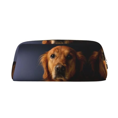 DNBCLEZK Golden Retriever niedliches Leder-Federmäppchen für Mädchen und Jungen, personalisierbares Federmäppchen, Schreibwaren-Aufbewahrungstaschen, gold, Einheitsgröße, Taschen-Organizer von DNBCLEZK