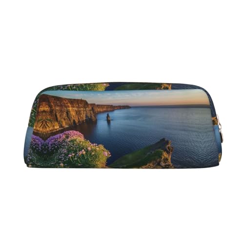 DNBCLEZK Ireland Outdoors County Clare The Cliffs Cute Leather Pencil Case for Girls Boys,Print Personalised Pencil Case Stationery Storage Bags, gold, Einheitsgröße, Taschen-Organizer von DNBCLEZK