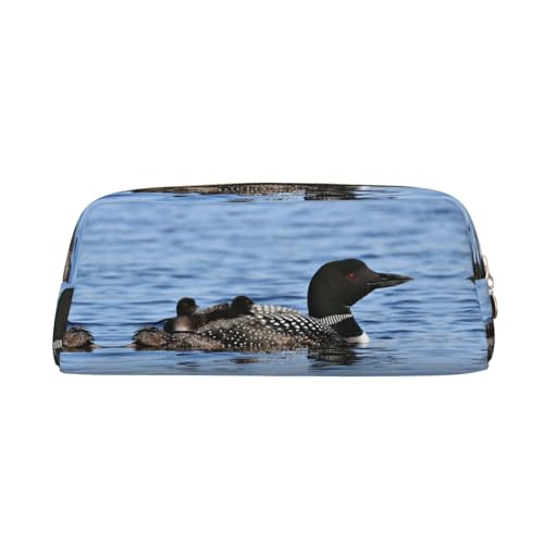 DNBCLEZK Loon Birds niedliches Leder-Federmäppchen für Mädchen und Jungen, personalisierbares Federmäppchen, Schreibwaren-Aufbewahrungstaschen, gold, Einheitsgröße, Taschen-Organizer von DNBCLEZK