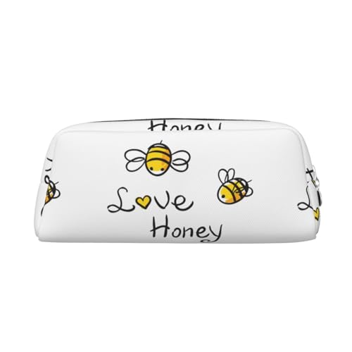 DNBCLEZK Love Honey Federmäppchen für Mädchen und Jungen, bedrucktes Leder, niedlich, personalisierbar, silber, Einheitsgröße, Taschen-Organizer von DNBCLEZK