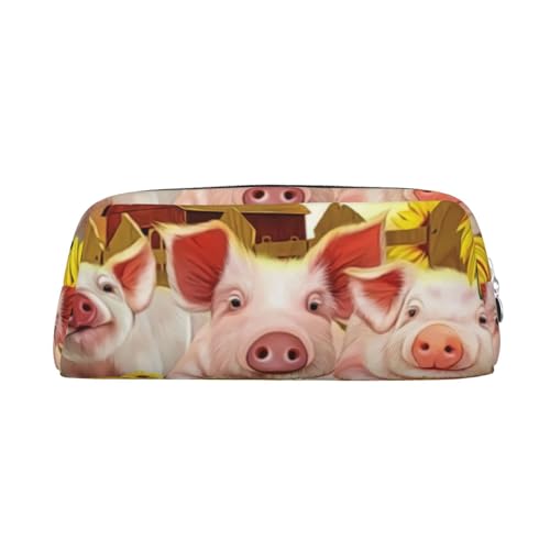 DNBCLEZK Niedliches Schweinchen-Federmäppchen aus Leder für Mädchen und Jungen, personalisierbares Federmäppchen, Schreibwaren-Aufbewahrungstaschen, silber, Einheitsgröße, Taschen-Organizer von DNBCLEZK