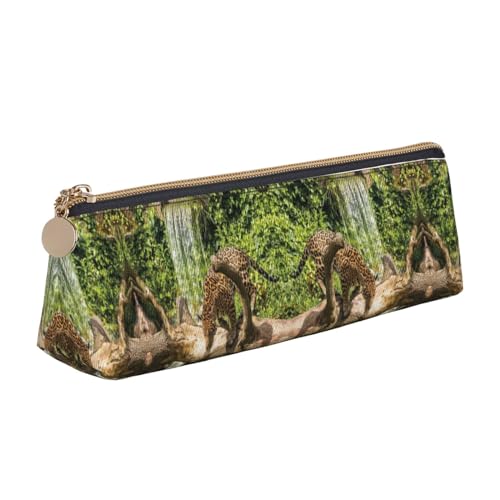 DNBCLEZK Panther On Tree Trunk Wasserfall-Federmäppchen für Mädchen und Jungen, bedrucktes Leder, niedlich, personalisierbar, weiß, Einheitsgröße, Taschen-Organizer von DNBCLEZK