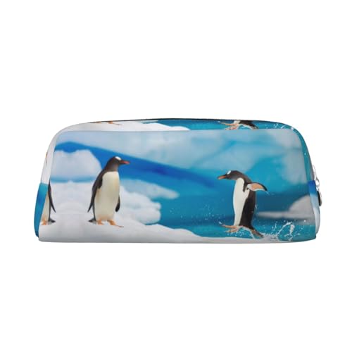 DNBCLEZK Pinguin-Federmäppchen für Mädchen und Jungen, bedrucktes Leder, niedlich, personalisierbar, Schreibwaren-Aufbewahrungstaschen, silber, Einheitsgröße, Taschen-Organizer von DNBCLEZK