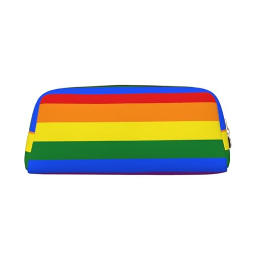 DNBCLEZK Regenbogen-Federmäppchen für Mädchen und Jungen, bedrucktes Leder, niedlich, personalisierbar, Schreibwaren-Aufbewahrungstaschen, gold, Einheitsgröße, Taschen-Organizer von DNBCLEZK