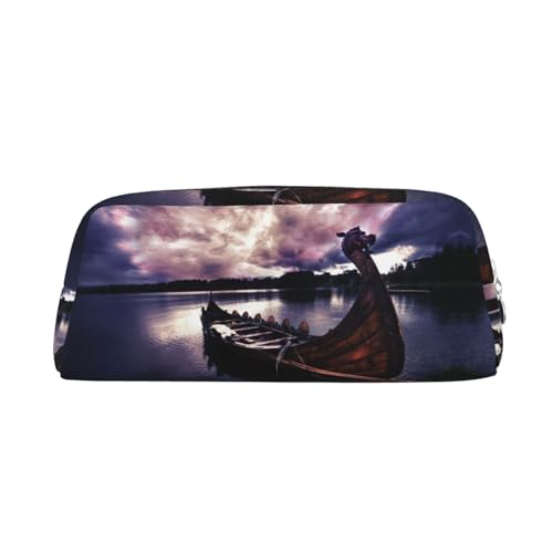 DNBCLEZK Vikings Boot, niedliches Leder-Federmäppchen für Mädchen und Jungen, bedrucktes personalisiertes Federmäppchen, Schreibwaren-Aufbewahrungstaschen, silber, Einheitsgröße, Taschen-Organizer von DNBCLEZK