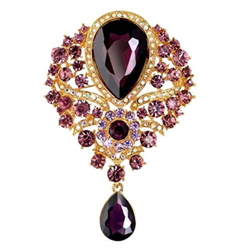 Brooch Pins Alloy Crystal Brooch Female Glass Pendant Brooch Pin Accessories Outer Clothing Accessories Buckle for Women Men Brooches Fashion (Color : Purple, Size : 8.4 * 5.6cm) von DNCG