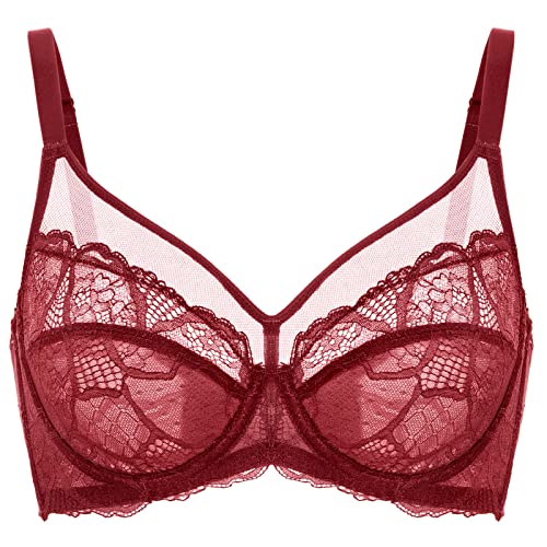 DOBREVA Damen Spitzen Minimizer BH mit Bügel Große Brüste Sexy Vollschalen Ungefüttert Bossa Nova 70D von DOBREVA