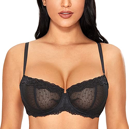 DOBREVA Balconette BH Damen mit Bügel Push Up Dirndl Spitze BHS Sexy Grosse Grössen Ungefüttert Schwarz#New Spitze 95E von DOBREVA