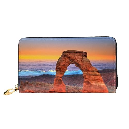 DOFFO Flugzeug Kunst Druck Leder Brieftasche Für Frauen Geldbörse Schlank Reißverschluss Telefon Kleingeld Geldbörse Kupplung Kartenhalter Fall Brieftasche, Arches National Park, Einheitsgröße von DOFFO