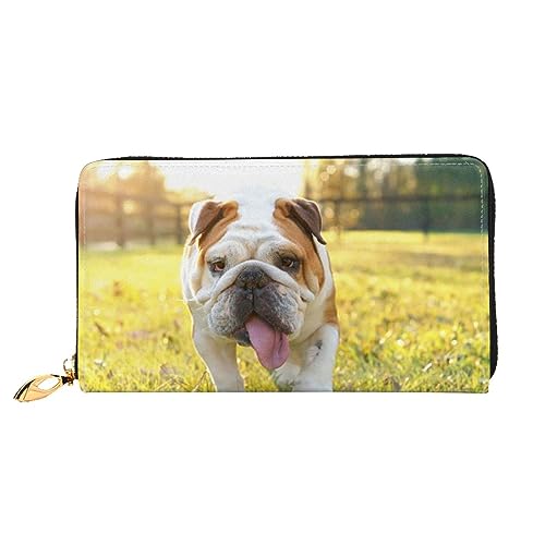 DOFFO Flugzeug Kunst Druck Leder Brieftasche Für Frauen Geldbörse Schlank Reißverschluss Telefon Kleingeld Geldbörse Kupplung Kartenhalter Fall Brieftasche, Süße Bulldogge, Einheitsgröße von DOFFO