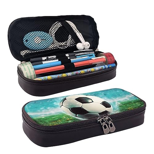 DOFFO Fußball Hintergrund Gedruckt Niedlich Bleistift Fall Ästhetische Bleistift Beutel Spezielle Stift Fall Kunstleder Bleistift Tasche Langlebig Bleistift Box Reißverschluss Federmäppchen Für Männer von DOFFO