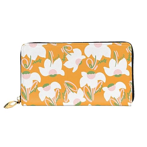 DOFFO Kleine gelbe Zitrone Muster Druck Leder Brieftasche Für Frauen Geldbörse Fall Brieftasche Schlank Reißverschluss Telefon Kleingeld Geldbörse Kupplung Kartenhalter, Blumen Färbung Muster Orange, von DOFFO