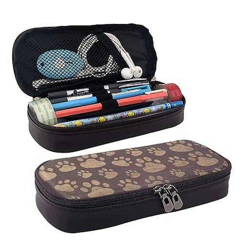 DOFFO Paw Prints Art Printed Cute Pencil Case Aesthetic Pencil Pouch Special Pen Case Artificial Leather Pencil Bag Durable Pencil Box Zipper Pencil Cases For Men Women Office Work And Study, Schwarz von DOFFO