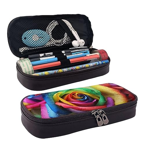 DOFFO Rainbow Rose Printed Cute Pencil Case Aesthetic Pencil Pouch Special Pen Case Artificial Leather Pencil Bag Durable Pencil Box Zipper Pencil Cases For Men Women Office Work And Study, Schwarz , von DOFFO