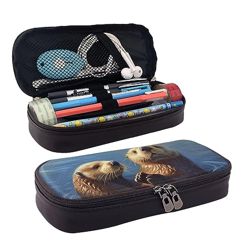 DOFFO Sea Otters Painting Printed Cute Pencil Case Aesthetic Pencil Pouch Special Pen Case Artificial Leather Pencil Bag Durable Pencil Box Zipper Pencil Cases For Men Women Office Work And Study, von DOFFO