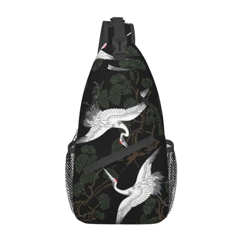 Umhängetasche mit verstellbarem Riemen, Ballettschuhe, Brusttasche für Damen und Herren, Tagestasche, Wandern, Reisen, Japanischer Kranich und Kiefer, Einheitsgröße von DOFFO