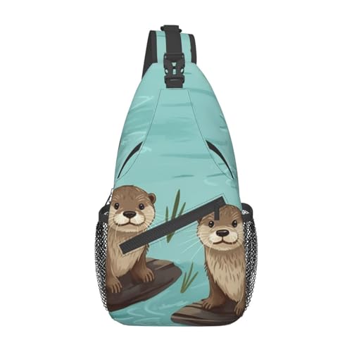 Umhängetasche mit verstellbarem Riemen, Delfin-Kunst-Brusttasche für Damen und Herren, Tagestasche, Wandern, Reisen, Otters, Einheitsgröße von DOFFO