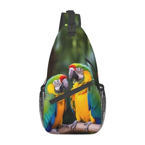 Umhängetasche mit verstellbarem Riemen, Delfin-Kunst-Brusttasche für Damen und Herren, Tagestasche, Wandern, Reisen, Papageien, Einheitsgröße von DOFFO