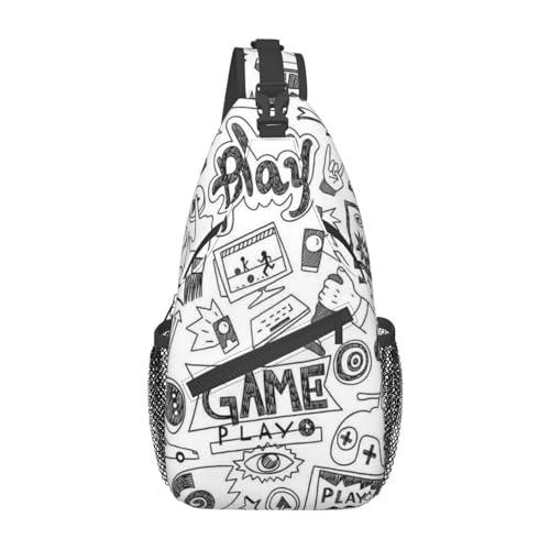 Umhängetasche mit verstellbarem Riemen, Flugzeug-Kunst-Brusttasche für Damen und Herren, Tagestasche, Wandern, Reisen, Monochrome Sketch Style Gaming, Einheitsgröße von DOFFO