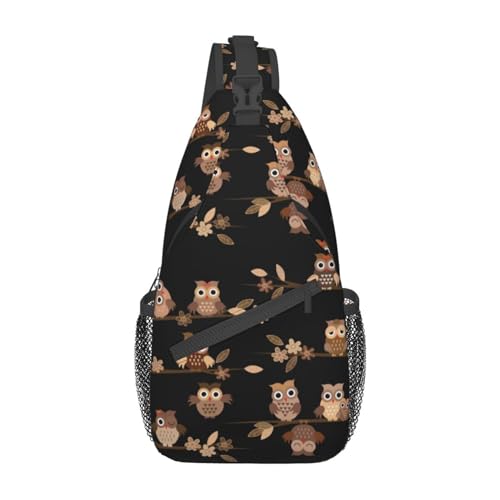 Umhängetasche mit verstellbarem Riemen, Gewürze, Brusttasche für Damen und Herren, Tagestasche, Wandern, Reisen, Niedliche braune Cartoon-Eulen, Einheitsgröße von DOFFO