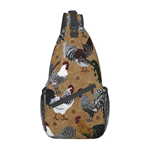 Umhängetasche mit verstellbarem Riemen, Hahn und Huhn-Druck, Brusttasche für Damen und Herren, Tagestasche, Wandern, Reisen, Hahn- und Huhn-Aufdruck, Einheitsgröße von DOFFO