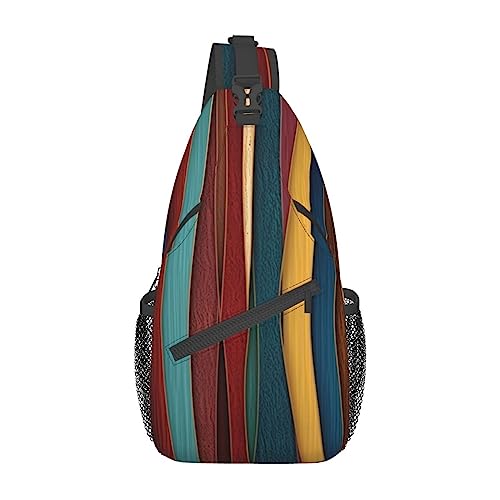 Umhängetasche mit verstellbarem Riemen, Ozean, Meer, Strand, Brusttasche für Damen und Herren, Tagestasche, Wandern, Reisen, Bunte Streifen, Einheitsgröße von DOFFO