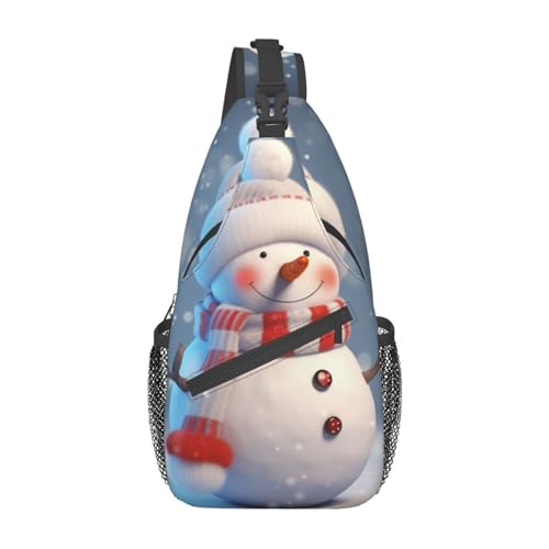 Umhängetasche mit verstellbarem Riemen, Ozean, Meer, Strand, Brusttasche für Damen und Herren, Tagestasche, Wandern, Reisen, Christmas Happy Snowman, Einheitsgröße von DOFFO