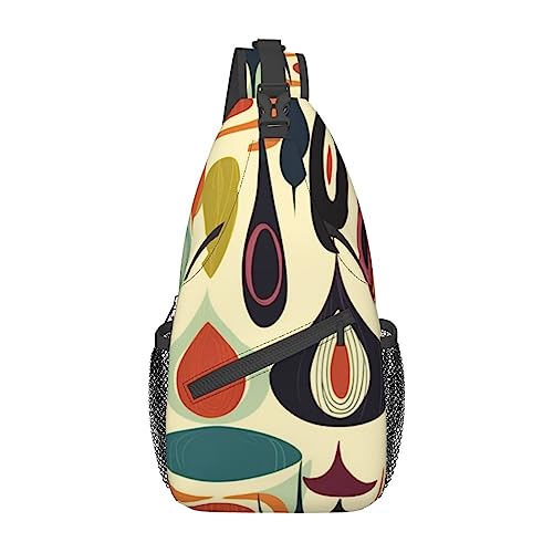 Umhängetasche mit verstellbarem Riemen, Ozean, Meer, Strand, Brusttasche für Damen und Herren, Tagestasche, Wandern, Reisen, Modernes Retro mit Tropfenformen, Einheitsgröße von DOFFO