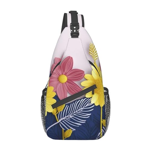 Umhängetasche mit verstellbarem Riemen, Ozean, Meer, Strand, Brusttasche für Damen und Herren, Tagestasche, Wandern, Reisen, Niedliche dekorative Blumen, Einheitsgröße von DOFFO