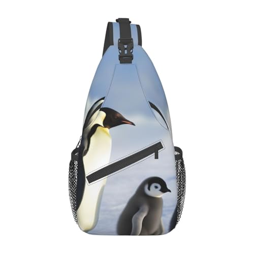 Umhängetasche mit verstellbarem Riemen, Pfauenfedern, Brusttasche für Damen und Herren, Tagestasche, Wandern, Reisen, Pinguin-Familie, Einheitsgröße von DOFFO