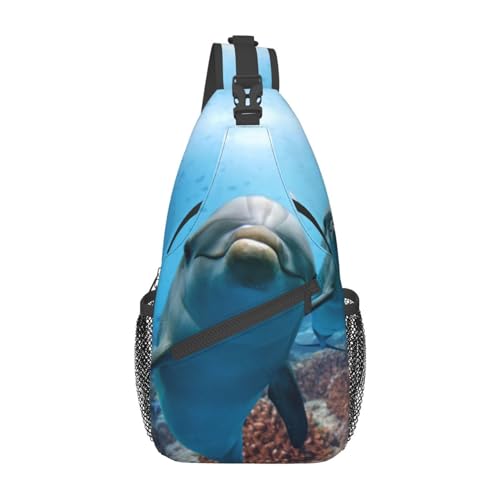 Umhängetasche mit verstellbarem Riemen, Sommer-Brusttasche für Damen und Herren, Tagestasche, Wandern, Reisen, Funny Dolphin Looking at You, Einheitsgröße von DOFFO