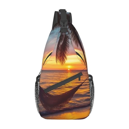 Umhängetasche mit verstellbarem Riemen, lustige Marienkäfer-Brusttasche für Damen und Herren, Tagestasche, Wandern, Reisen, Coconut Beach Sunset Hängematte, Einheitsgröße von DOFFO