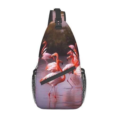 Umhängetasche mit verstellbarem Riemen, rote Erdbeerfrucht-Brusttasche für Damen und Herren, Tagestasche, Wandern, Reisen, Pink Flamingos, Einheitsgröße von DOFFO