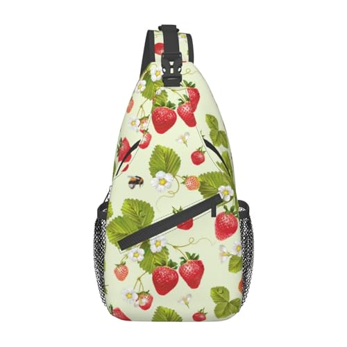 Umhängetasche mit verstellbarem Riemen, süße Basset Hound Blumen, Brusttasche für Damen und Herren, Tagestasche, Wandern, Reisen, Lovely Strawberry, Einheitsgröße von DOFFO