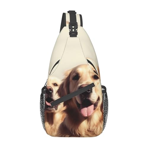 Umhängetasche mit verstellbarem Riemen, weißer Schwan, Brusttasche für Damen und Herren, Tagestasche, Wandern, Reisen, Lovely Golden Dog, Einheitsgröße von DOFFO