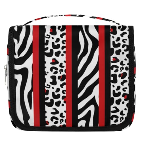 DOHOATI Kulturbeutel Leopard Zebra Rot Streifen Reise Hängende Tasche Waschtasche Make-up Kosmetik Organizer Kulturbeutel für Frau Mann, Cooles Tier-Zebra, 23(L)x21(H)x10(W), Make-up-Tasche von DOHOATI