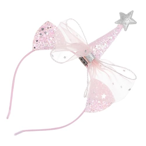 DOITOOL 1stk Stirnband Haargummis Für Mädchen Strass-kopfschmuck Mode-haarreifen Party-haarreifen Glitzer-katzenohr Blitzanzug Krone Gittergewebe Kind Rosa Zauberstab von DOITOOL