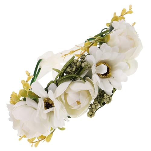 DOITOOL 2 Stk Hochzeit Blumenstirnbänder für Babys Haargummis Tiara Blumenkopfschmuck für die Braut Haarreifen Blumenmädchen Stirnband Schal Kopfbedeckung Weiß von DOITOOL