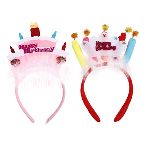 DOITOOL 2St Geburtstag Stirnband Geburtstag Tiara Stirnband Hochzeitsgeschenke Haargummis Haarschmuck Kuchen Kerze Haare Geburtstags-Stirnband Mädchen schmücken Schal Kopfbedeckung Kind von DOITOOL